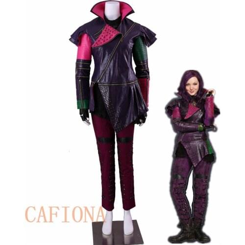 Cafiona Descendants 2 cosplay Mal Cosplay costume Leather coat punk style Full Set Custom Made size party top
