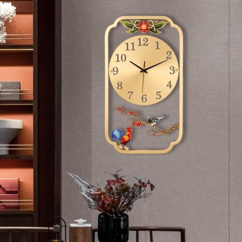 Square living room wall clock copper Chinese study office creative clock new atmospheric light luxury pure copper clock