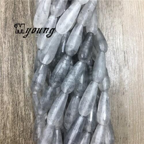 6*16mm Teardrop Cloudy Quartz Beads, Natural Grey Crystal Beads, 15.5" Strand Jewelry Making Findings , 5 strands/lot MY1596