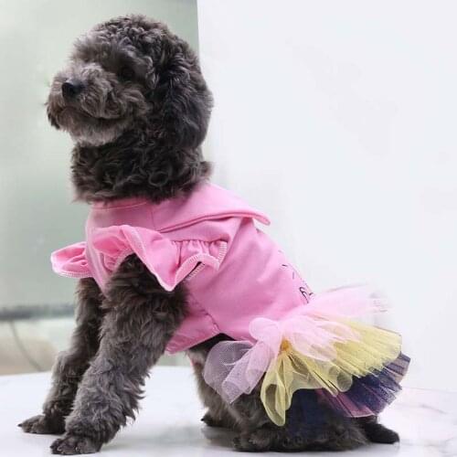 Summer Lace Dress for Small Dogs Cartoon Designer Tutu Wedding Party Skirt Pink Pure Cotton Clothes for Chihuahua Yorkshire 10E