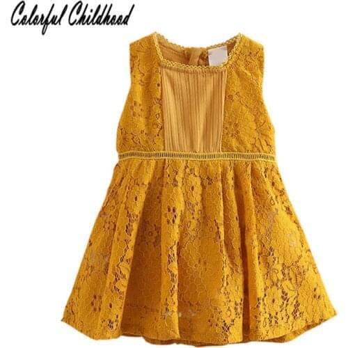 Summer yellow Tulle Girls Dress With Exquisite Embroidery Lace Top Grace Classic Kids Dress Children Wear 2-7Yrs