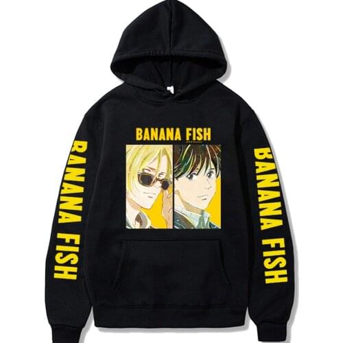 Banana Fish Japanese Cartoon Anime Men Hoodies Pocket Warm O-Neck Loose Hoodies Autumn Fleece Sweatshirt Mens Manga Hoodies