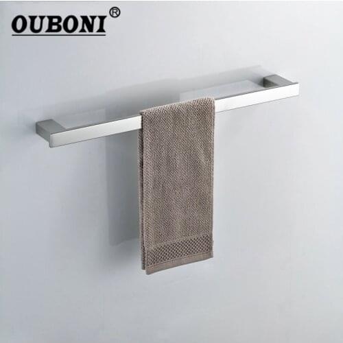 Bathroom Folding Nickel Brushed Finish Wall Mounted Bathroom Towel Rail Holder Storage Rack Shelf Bar Hanger Single Hanging rod