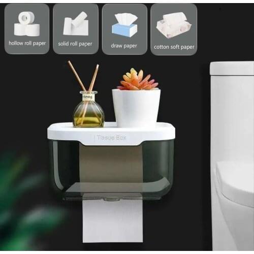 Wall Mount Bathroom Tissue Storage Box Punch-Free Home Supplies Phone Rack Case Toilet Paper Holder Waterproof Shelf Organizer
