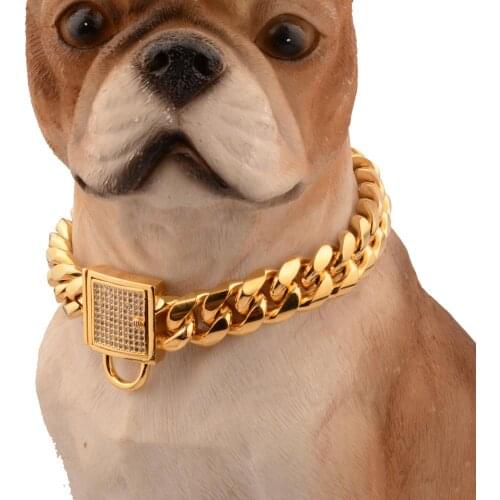 Stainless Steel Dog Chain Collar 14mm Width Pet Collar Leash Necklace Small/Medium/Large Dog Collar Lead Pitbull Bulldog Collar