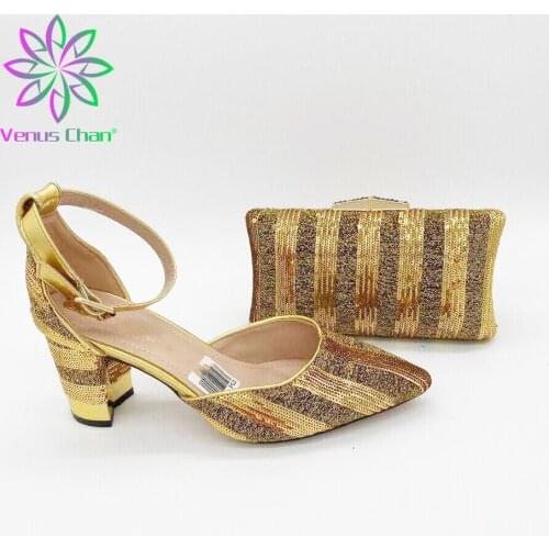 Latest Design Women Shoes High Heel Pumps Women ShoeS Fashion Italian Women Wedding Shoes and Bag Set Decorated with Rhinestone