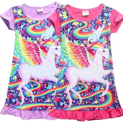 2018 Brand New Child Kids Girl Cartoon Horse T-shirt Dress Nightwear Nightdress Pajama Nightie Shortsleeve Cute Dress 3-10Y