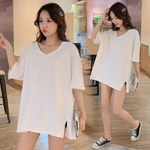 Oversize womens summer short sleeve T-shirt womens loose thin top solid color simple and versatile women
