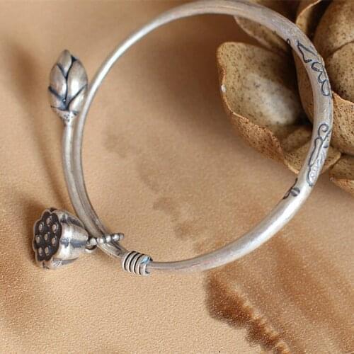 Limited Edition Pure Silver Exquisite Lady Lotus lucky Bracelet Fine Jewelry S990 Silver Chinses Style Buddhist Lotus Chian