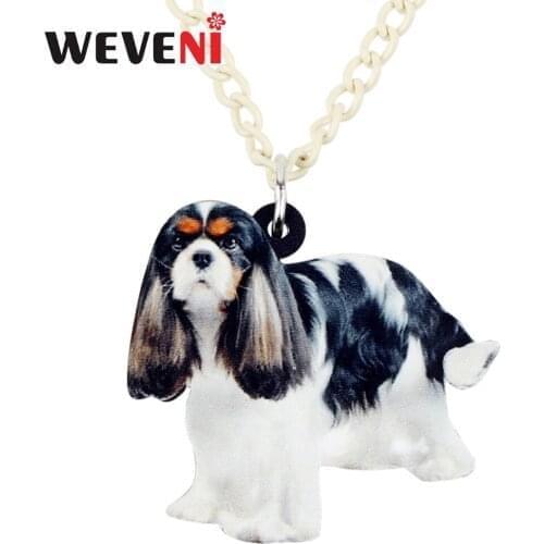 WEVENI Original Acrylic Elegant Cavalier King Charles Spaniel Dog Necklace Pendant Chain Choker Bijoux Jewelry For Women Girls