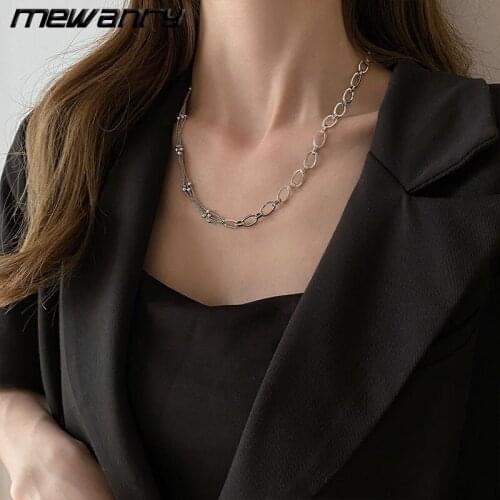 Mewanry 925 Sterling Silver Necklace for Women Circle Stitching Ball Chain Vintage INS Fashion Simple Hiphop Party Jewelry Gifts