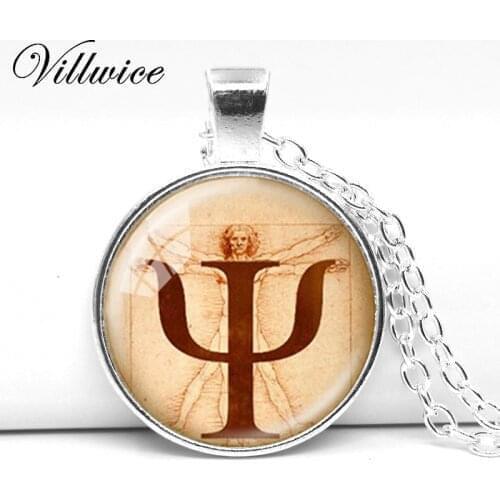 PSI Symbol Necklace, Psychology Pendant, Jewelry,Gift for Psychologist,da Vinci,Photo, Anatomy Picture Pendant Choker Necklace