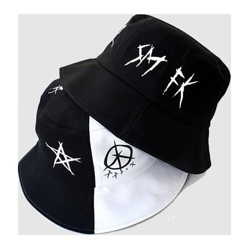 Mens And Womens Bucket Hat Spring And Summer Black And White Graffiti Fisherman Cap Fashion Korean Men And Female Hip Hop Hat