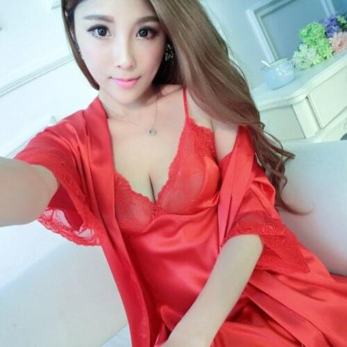 Two Pieces Sexy womens Pijamas Sets Free Shipping Female Robe Sets High Quality Lace Casual Home Wear Nightgown + Robe Sets