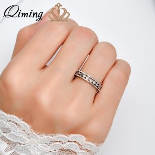 QIMING Handmade Thai Silver Rings For Women Retro Punk Simple Geometric Adjustable Finger Ring Vintage Party Gift