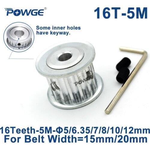 POWGE Arc 16 Teeth HTD 5M Synchronous Pulley Bore 5/6/6.35/7/8/10/12mm for Width 15/20mm HTD5M Timing Belts wheel 16Teeth 16T