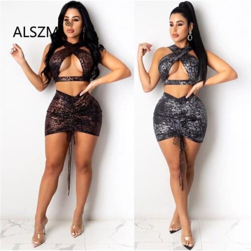 Sexy Tight Deep V Neck Hole Special Design Sleeveless Crop Top And Hot Short 2 Pieces Set High Street Chic Tracksuits