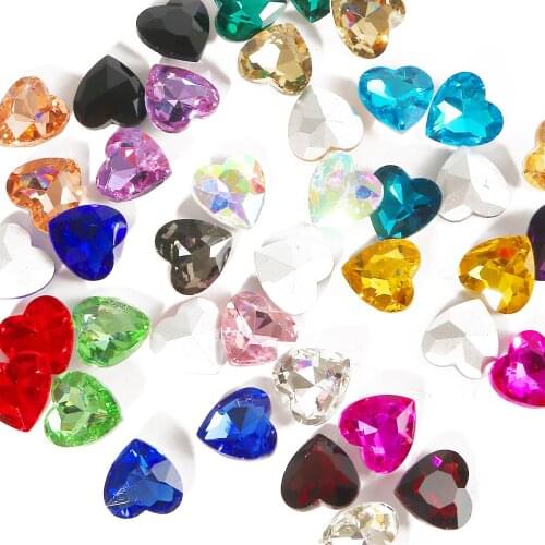 8/10/12/14/18/27mm Heart Glass Crystal Point Back Colorful Glue-On Rhinestone Wedding Dress Diy Arts Crafts Phone Decor Material