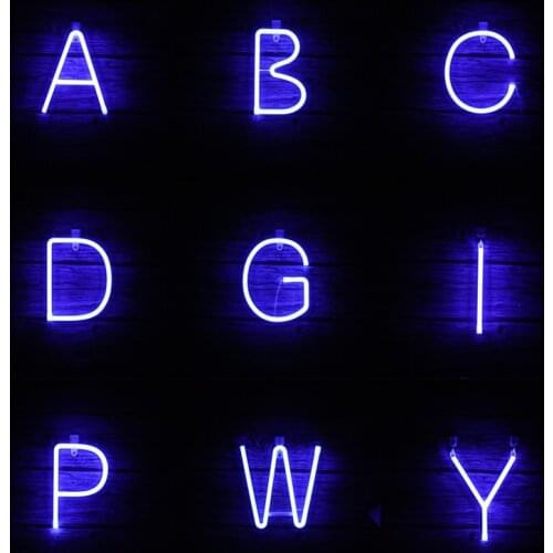 Blue Alphabet Led Neon Letter Sign Fairy Lights Festoon Garland USB Battery Operated Indoor Bedroom Wall Christmas Decoration