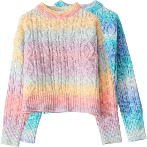 Color Twist Sweater Women Pullover 2021 Spring Korean Loose Long Sleeve Casual Elegant Designer Lazy Short O-Neck Top Clothes