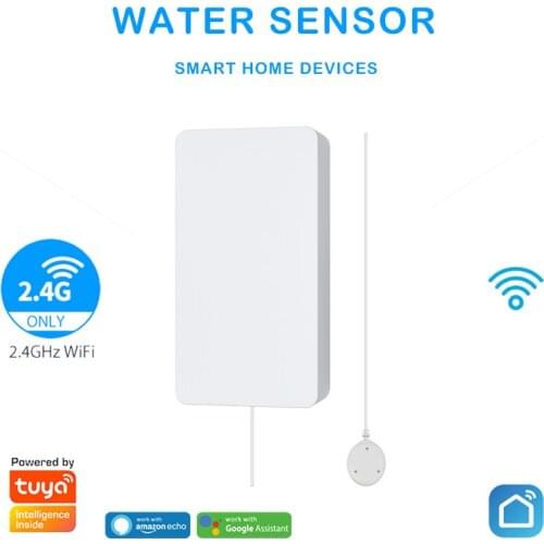 Tuya Smart Wifi Water Leak Alarm Sensor Smart Flood Detector with Remote Probe Water Resistant Smart Life APP