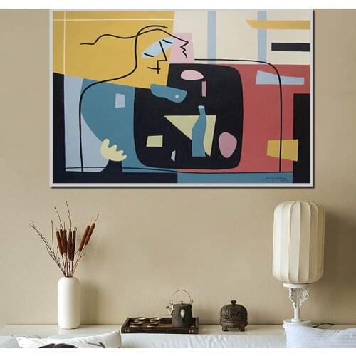 Vintage Abstract Figure Canvas Painting Modern Multicolored Abstract Geometric Wall Art for Bedroom Living Room Home Decoration