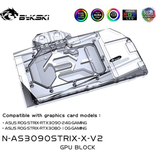 Bykski Full Coverage GPU Water Block For ASUS RTX3080 3090 STRIX Graphic Card, VGA Watercooler,ARGB/RGB SYNC, N-AS3090STRIX-X-V2