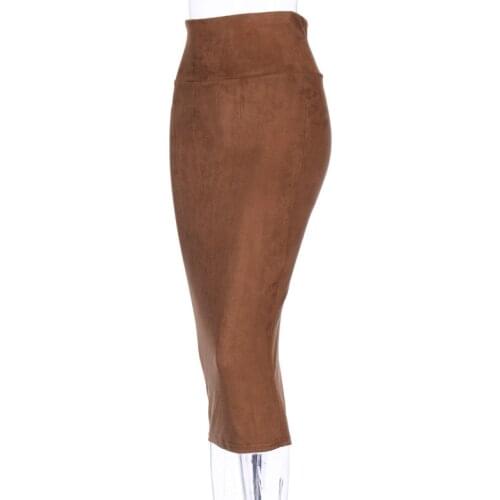 Women 2021 Autumn Fashion Bodycon Sexy Slim Women Skirt Regular Office Lady Bottoms Inman Midi High Waist Suede Pencil Skirts