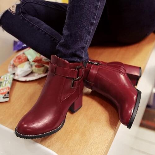 2019 Womens High Heeled Shoes Soft PU Leather Round toe Square Heel Platform Autumn Winter Women Shoes Ankle Boots women boots