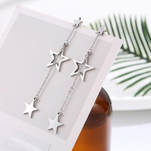 Double Circle Star Heart Charms Tassel Earrings For Women Stainless steel Long Dangle Earrings New Trendy Ear Drop Jewelry Gifts