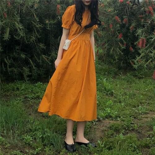 Woman Dress Retro Temperament Shirt Dress Summer New Female Skirt French First Love Waist Was Thinner Mid-length Skirt
