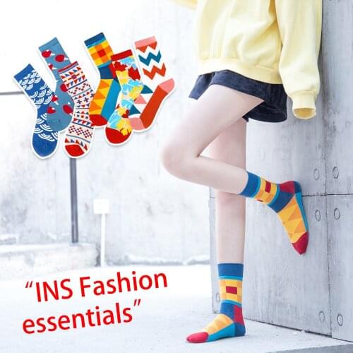 1 pair Unisex funny socks Women Combed Cotton stripe Geometry Maple leaf cloud casual Men business socks