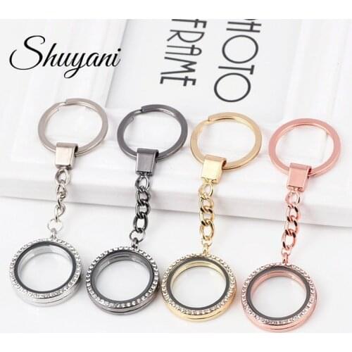 10Pcs 30mm Round Glass Crystal Locket Chain Keychains Memory Photo Living Floating Charms Locket Keyring Women Men Gift Jewelry
