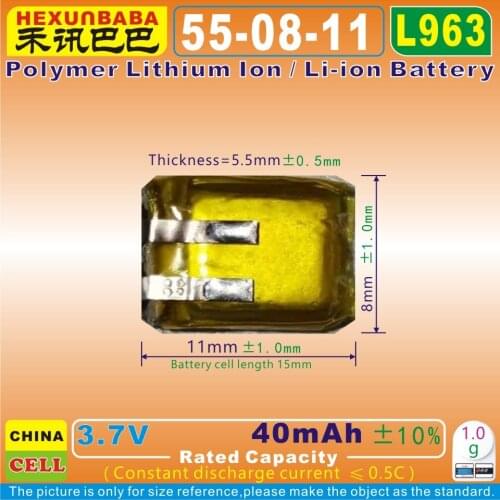 10pcs [L963] 3.7V 40mAh [550811] Polymer Lithium Ion Battery for TWS Bluetooth Earphone,Speaker