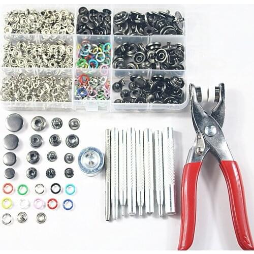 100sets 9.5mm Prong Snap Buttons Poppers Buckle+Button Clamps Plier+40set Metal Fastener Press Stud Buttons+Fixing Tools Set