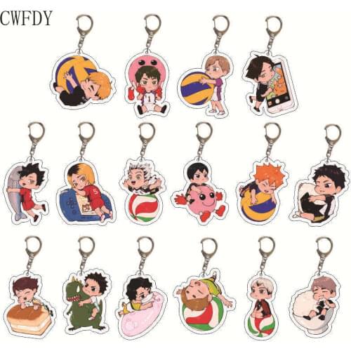16pcs Anime Manga Haikyuu!! Keychain High School Volleyball Boy Hinata Shoyo Kageyama Tobio Figures Acrylic Pendant Key Chain