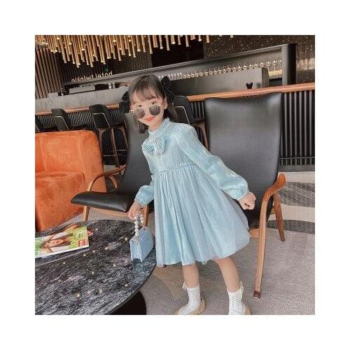 2021 Spring and Autumn Baby Girls Princess Dress Baby Girl Party Clothes Toddler Korean Girls Solid Pleated Dress Baby Clothes