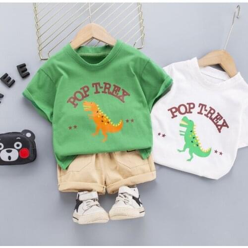 2021 New Children Cotton Clothes Baby Boys Print Dinosaur Cartoon O-Neck T Shirt Shorts 2Pcs/sets Infant Kids Toddler Tracksuits