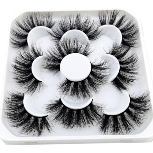 5Pairs Black Extra Long Thick Wispies Fluffy False Eyelashes New Eye Lash Extension Beauty Faux Mink Hair 3D Multilayers Fashion