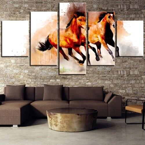 5 Pieces Running Horses Canvas Painting Water Color Wallpapers Animals Posters Pictures For Home Decor Artwork Modern Frame