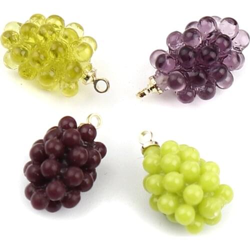 5 PCs Green Purple Fruit Grape Charms Zinc Based Alloy Simulation Resin Fruit Grape Pendants Gold Color For DIY Making Jewelry