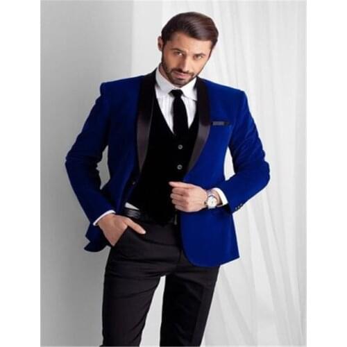 Royal Blue Velvet Groom Tuxedos Slim Fit groommens suits Bespoke One button Groom wedding suits for mens Best mans wedding suit