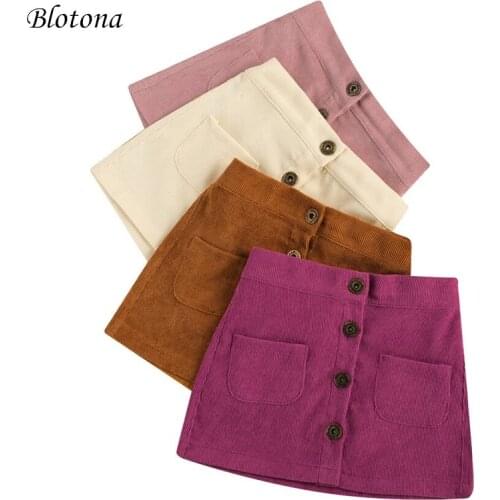 Blotona Kids Baby Girls Fashion Pocket Mini A-line Skirt Children Stylish Solid Color Corduroy Skirt for Party Daily Wear 1-5Y