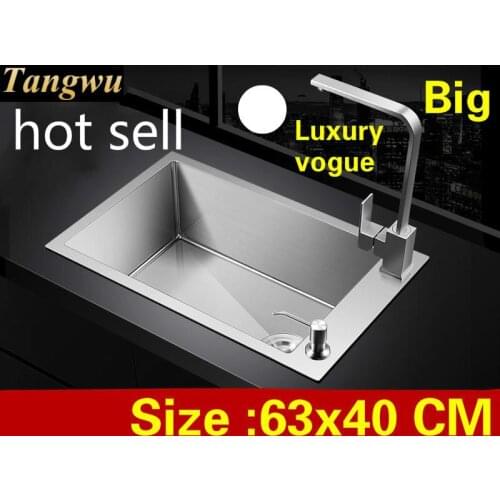 Free shipping Apartment high quality big kitchen manual sink single trough multifunction 304 stainless steel hot sell 63x40 CM
