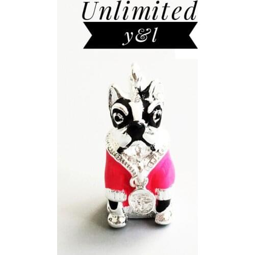 Bulldog with Pink Clothes Charm Pendants for Necklace Women Men Silver Dog Fashion DIY Jewelry Making Accessories 2018 New