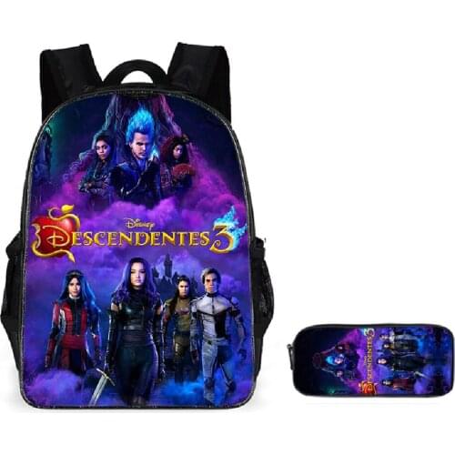 Disney Children School Bags Cool Descendants Anime Movie Teenager 2pcs Backpack with Pencil Case Suit Student Book Bags Kid Gift