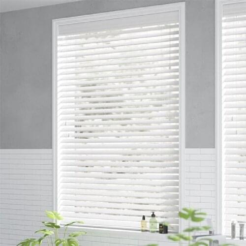 Fauxwood Blinds PVC Foam Embossy Shutter Window Waterproof Venetian Shades 50mm Slat Cord Ladder Easy Pull Customized Size