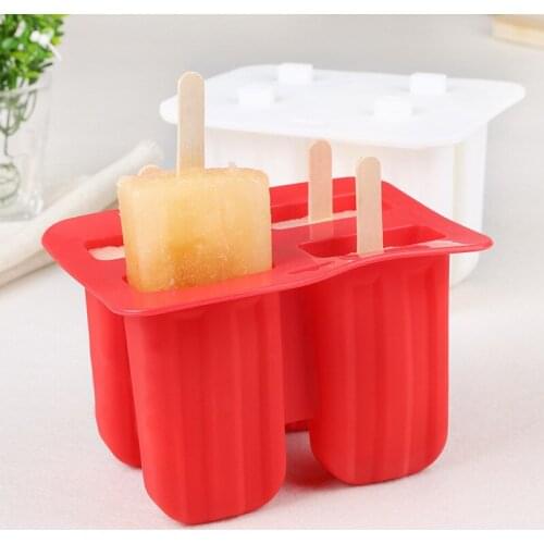4 Cell Ice Cream Mold Platinum Silicone Frozen Ice Cube Sticks Makers Popsicle Lolly Mould DIY Ice Cream tubs Tools