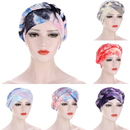 India Muslim Women Hijab Hat Tie Dye Cancer Chemo Cap Braid Turban Headscarf Islam Head Wrap Lady Beanie Bonnet Hair Loss Cover