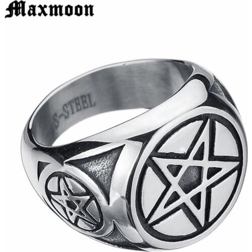Maxmoon STAR OF DAVID Signet Rings for Men Stainless Steel Jewish Israel Male Vintage Rock Biker Ring in Silver Color Tone